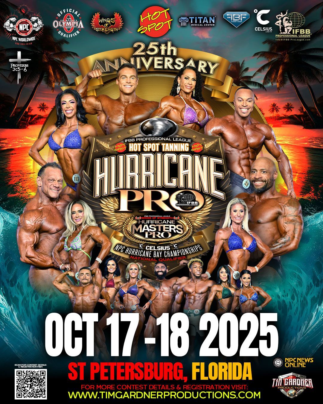 Hurricane Pro 25th Anniversary wrestling event poster, Oct. 17–18, 2025, St. Petersburg, Florida.
