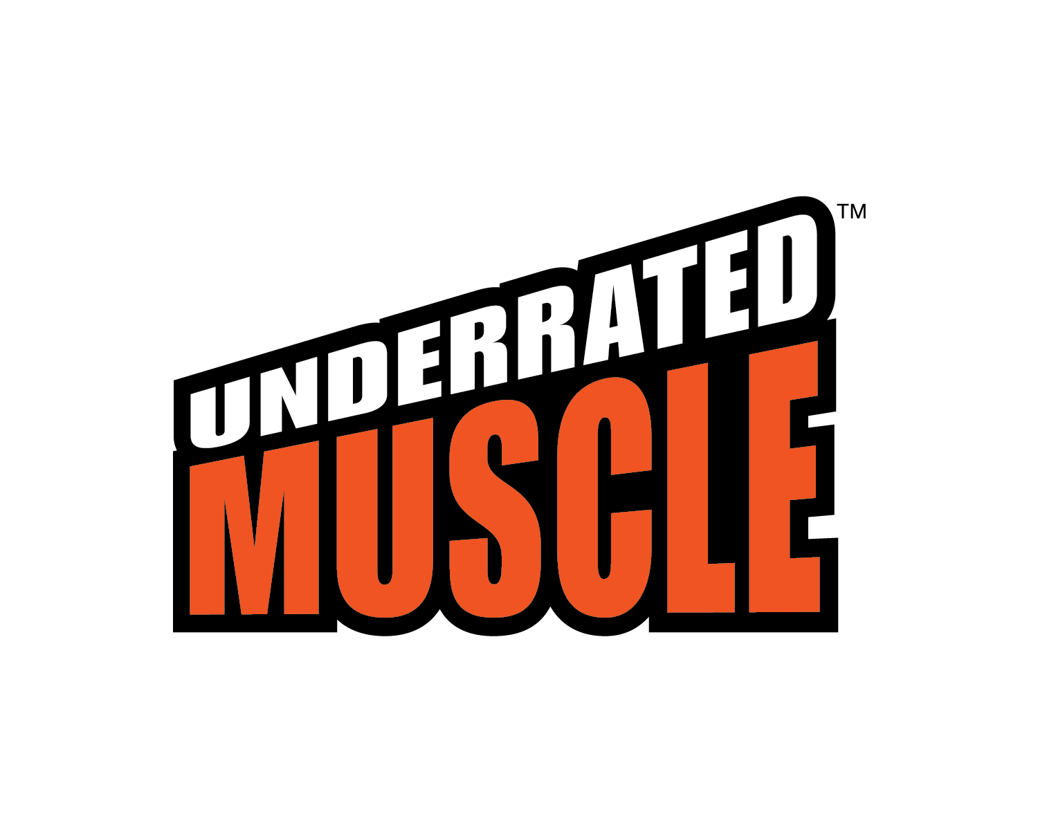 Underrated Muscle logo in bold black, white, and orange text on a white background