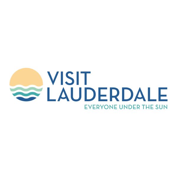 Visit Lauderdale logo with sun and waves in blue, gold, and teal, tagline “Everyone Under the Sun”