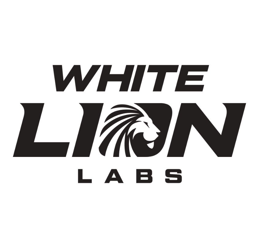 White Lion Labs logo in black text with a stylized lion graphic inside the word Lion