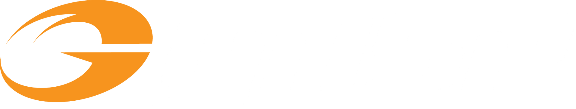 Orange abstract logo with a circular swoosh and a smaller white center on a light gray background