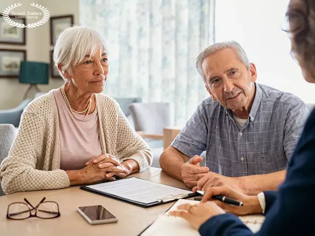 A family having a conversation to a funeral director