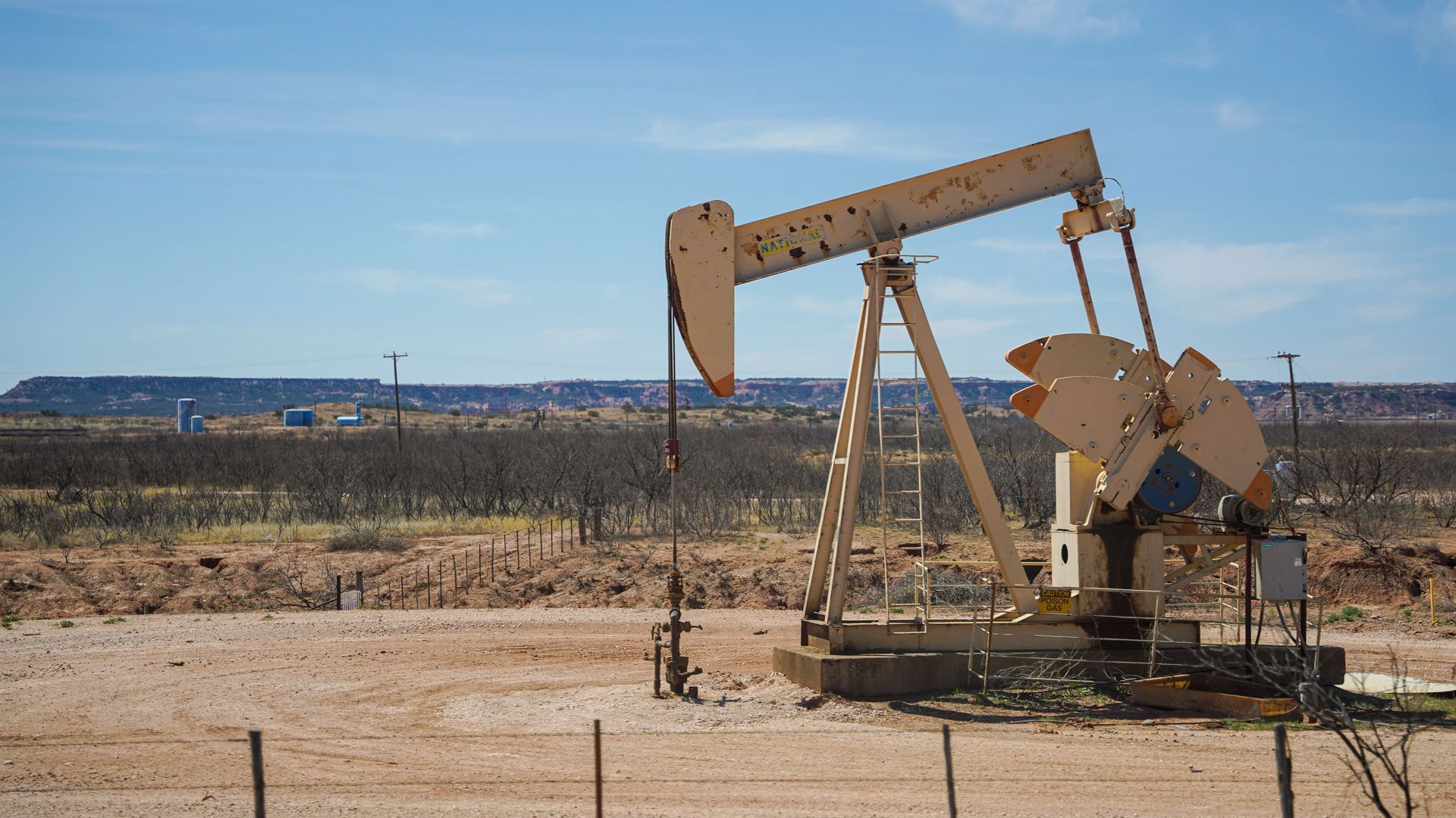 A pumpjack in the West Texas Permian Basin oil field near Odessa
