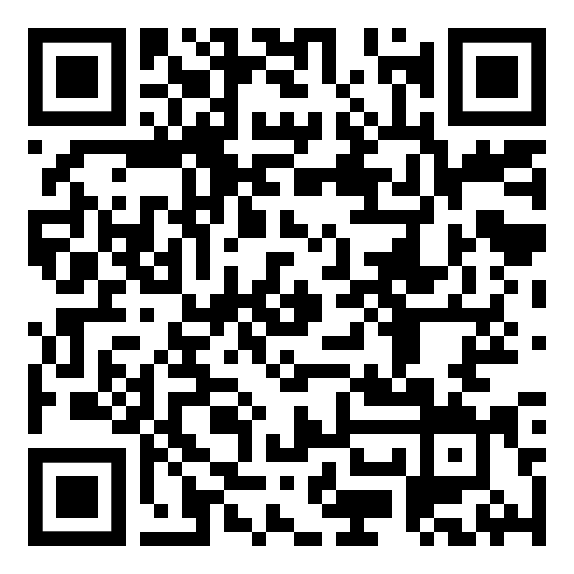 QR-Code mit schwarzen und weißen Blöcken, die in einem Quadrat angeordnet sind.