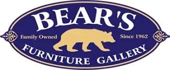 Bear’s Furniture Gallery logo with white bear on a purple oval, family owned since 1962