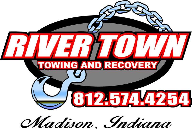 River Town Towing and Recovery logo with phone number 812-574-4254, Madison, Indiana