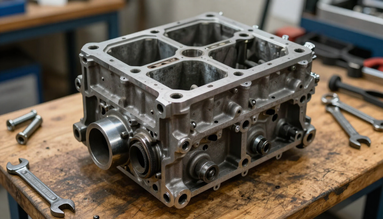 Motor usado sobre mesa de taller