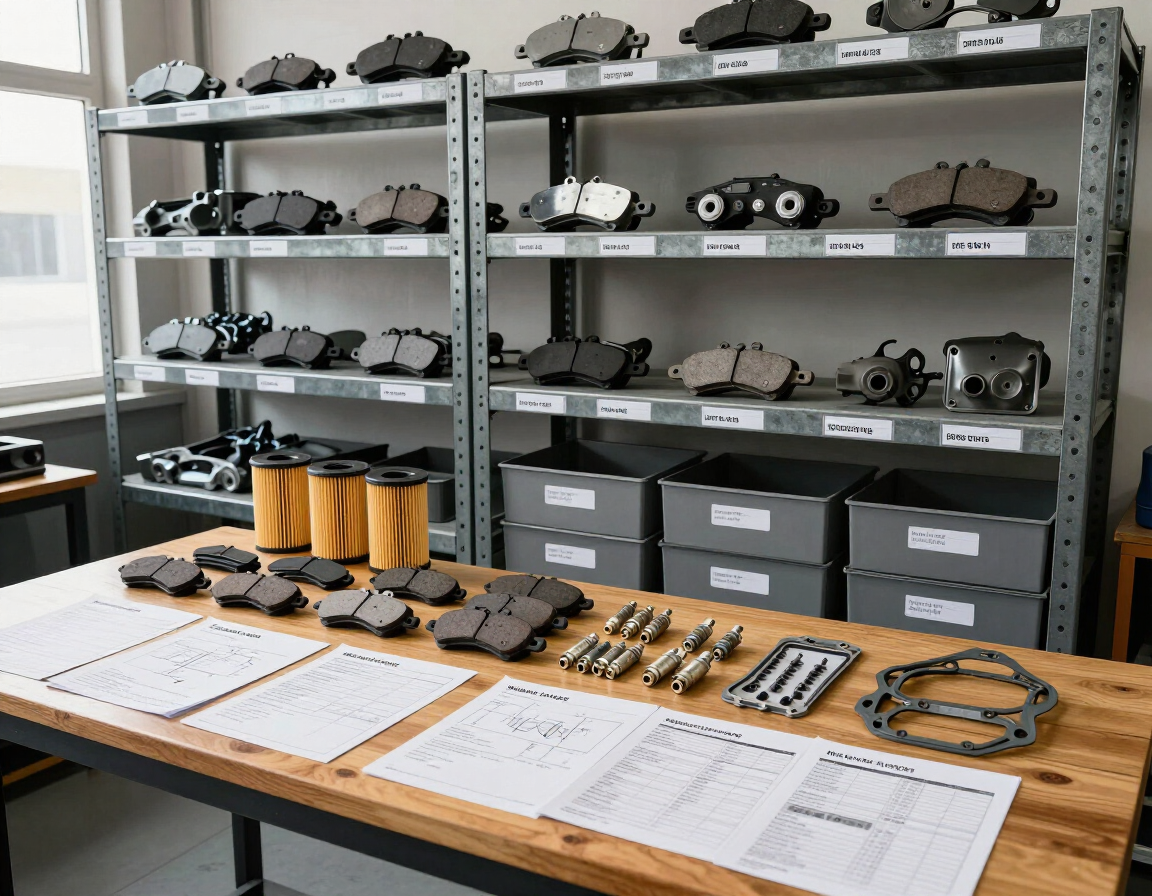 Área de inventario de autopartes con documentación