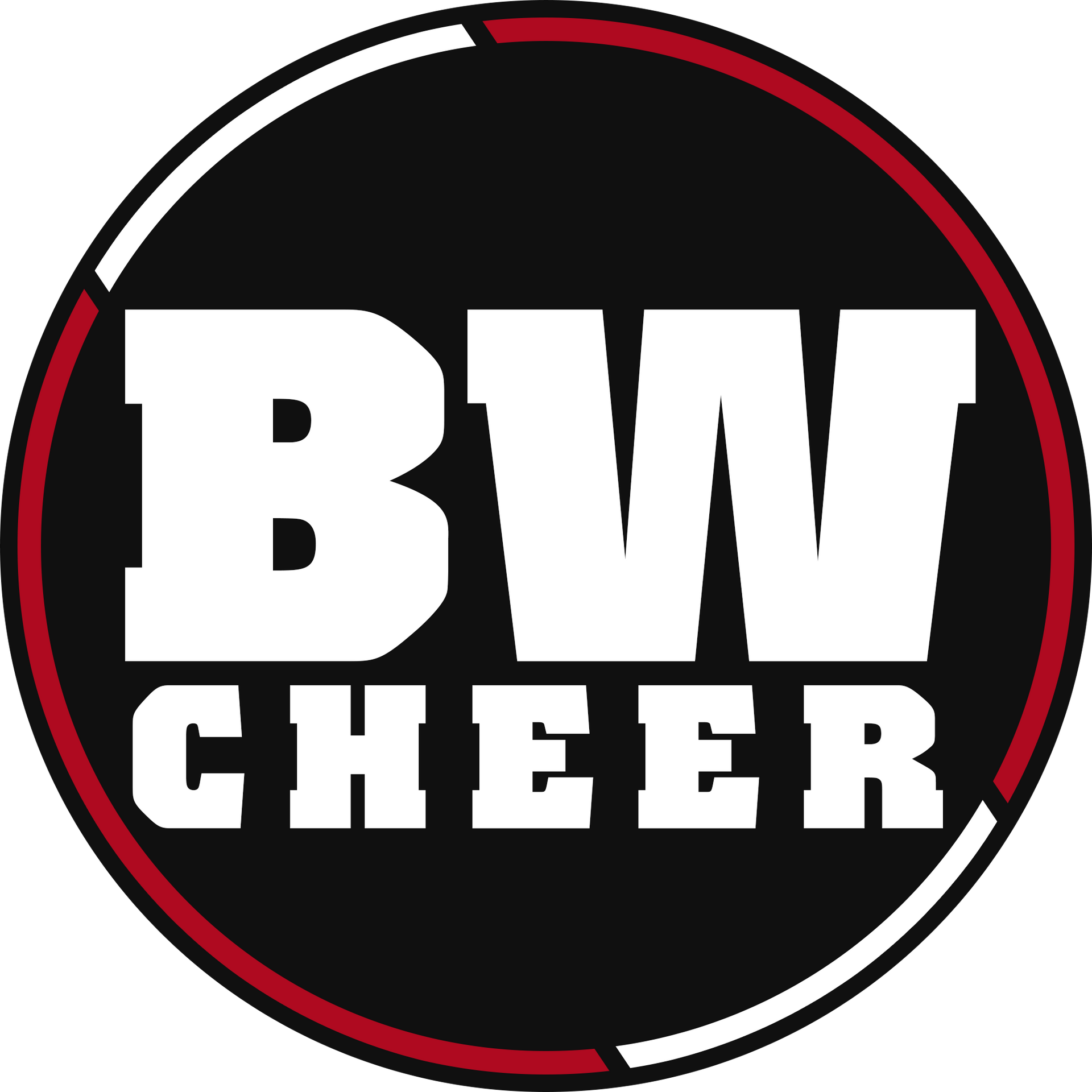 Black and red circular logo with white 