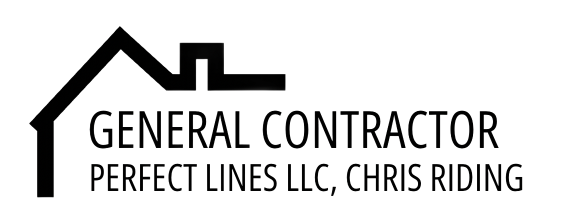 Black house outline above text: General Contractor, Perfect Lines LLC, Chris Riding.