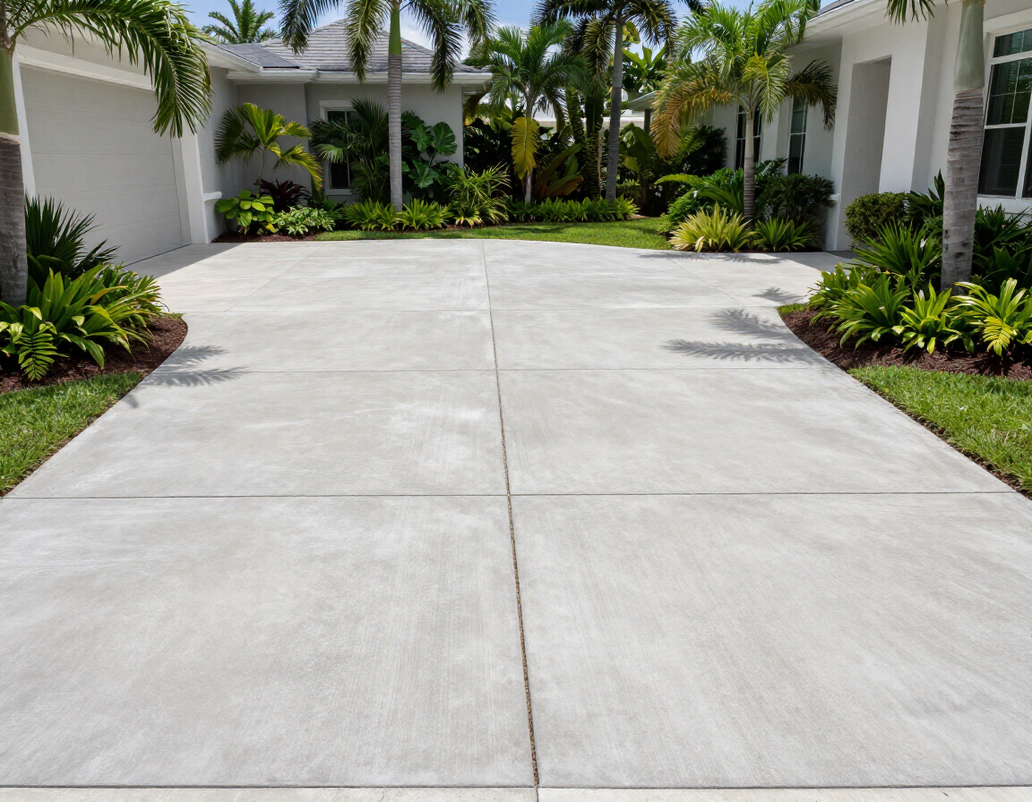 Finished concrete driveway expansion at a Coral Springs estate home