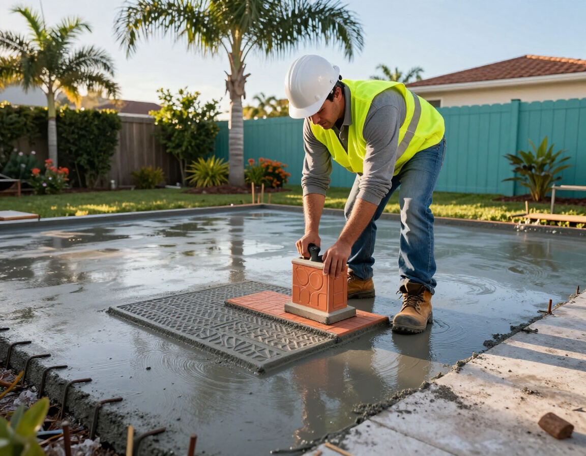 Concrete Commandos crew stamping decorative concrete patio