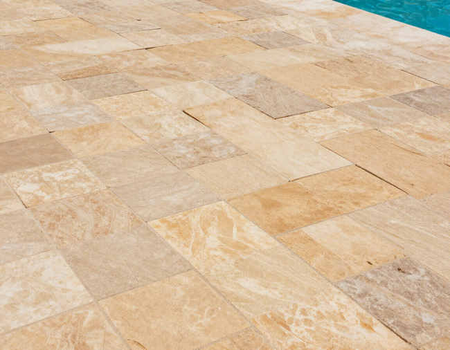 Stamped decorative concrete pool deck
