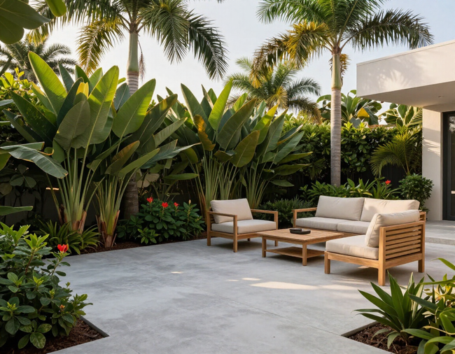 Concrete patio and walkway in Florida backyard