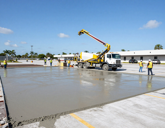 Commercial concrete parking lot pour