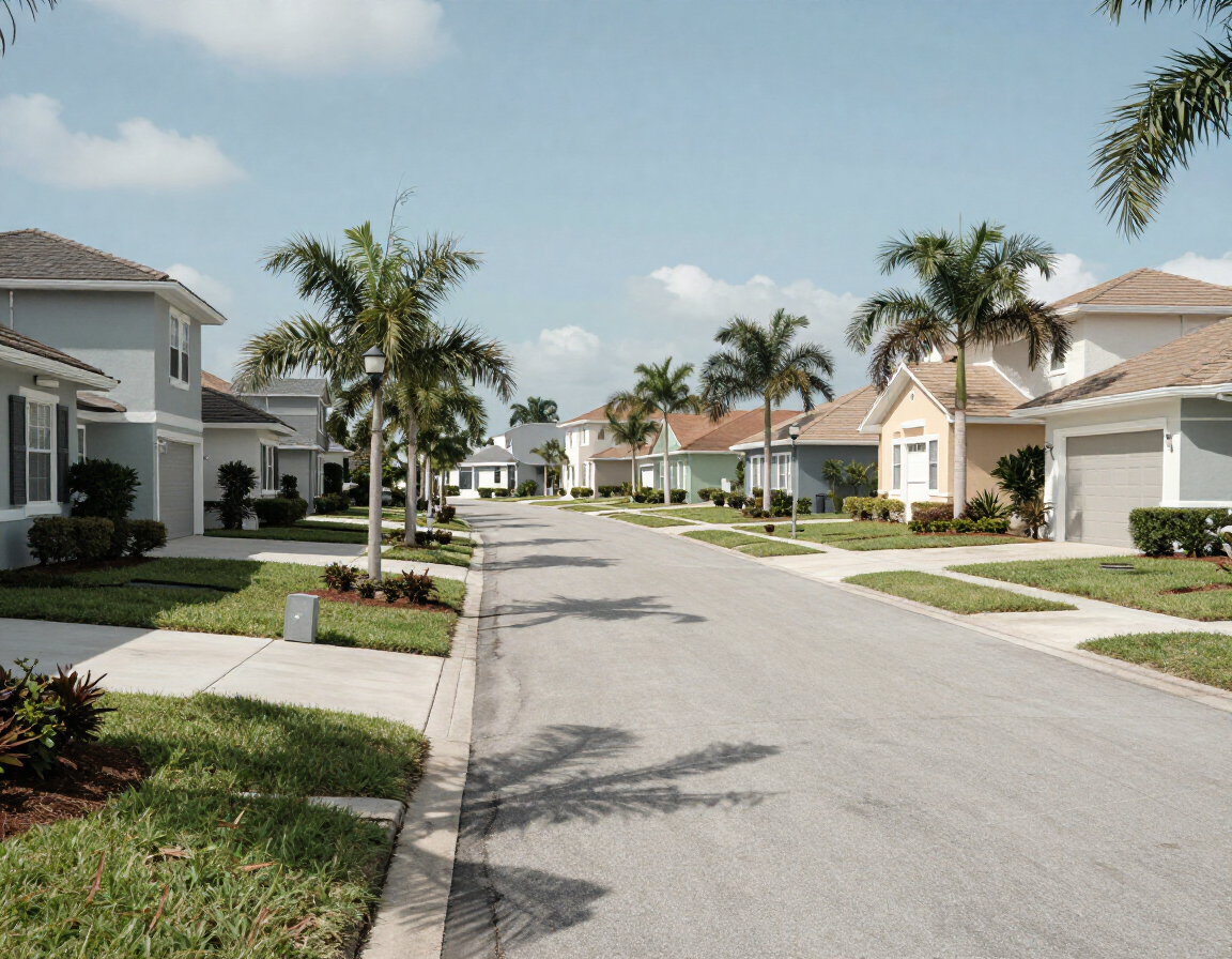 Coconut Creek residential street with concrete driveways