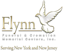 Flynn Funeral & Cremation Memorial Centers logo with white dove and “Serving New York and New Jersey” text