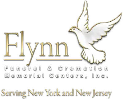 Flynn Funeral & Cremation Memorial Centers logo with white dove and “Serving New York and New Jersey” text