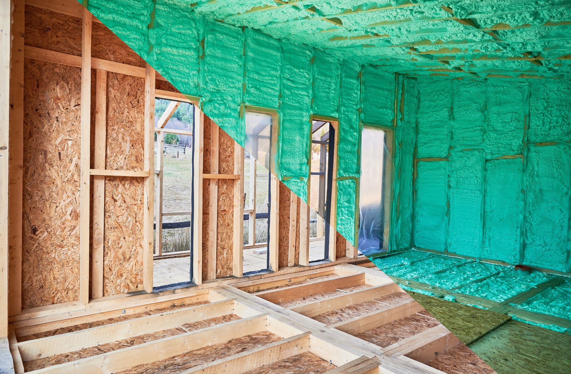 Before and after room comparison showing the impact of spray foam insulation on energy efficiency. Casper, Wyoming