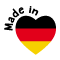 Eine herzförmige deutsche Flagge mit den Worten „Made in Germany“ darum herum.