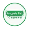 Angie's List badge, green circle, text bubble with 