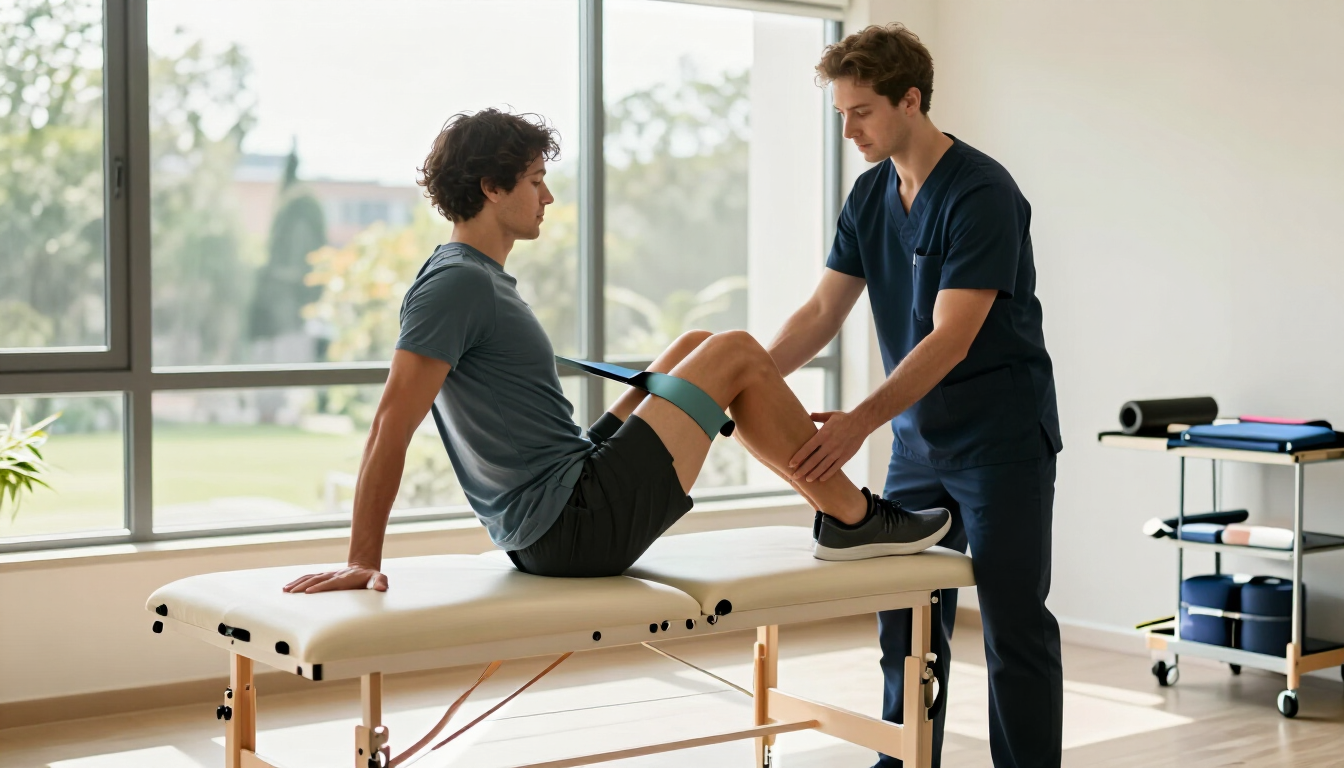 Fisioterapeuta guiando recuperación deportiva