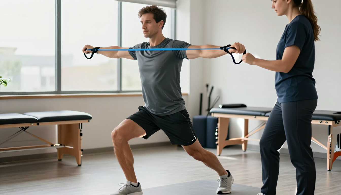 Deportista realizando ejercicios de fuerza y equilibrio durante su recuperación