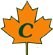 A maple leaf with the letter c on it.