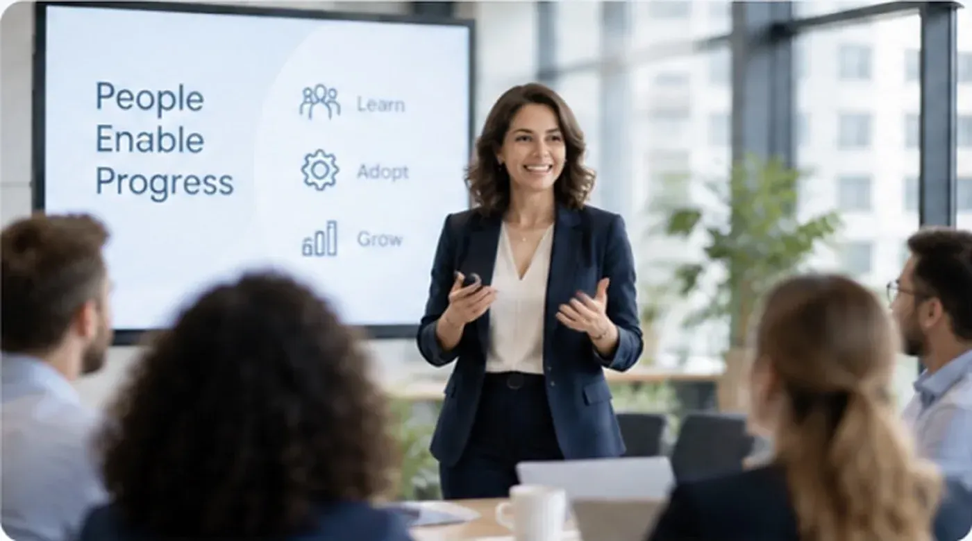 Professional delivering training to a team