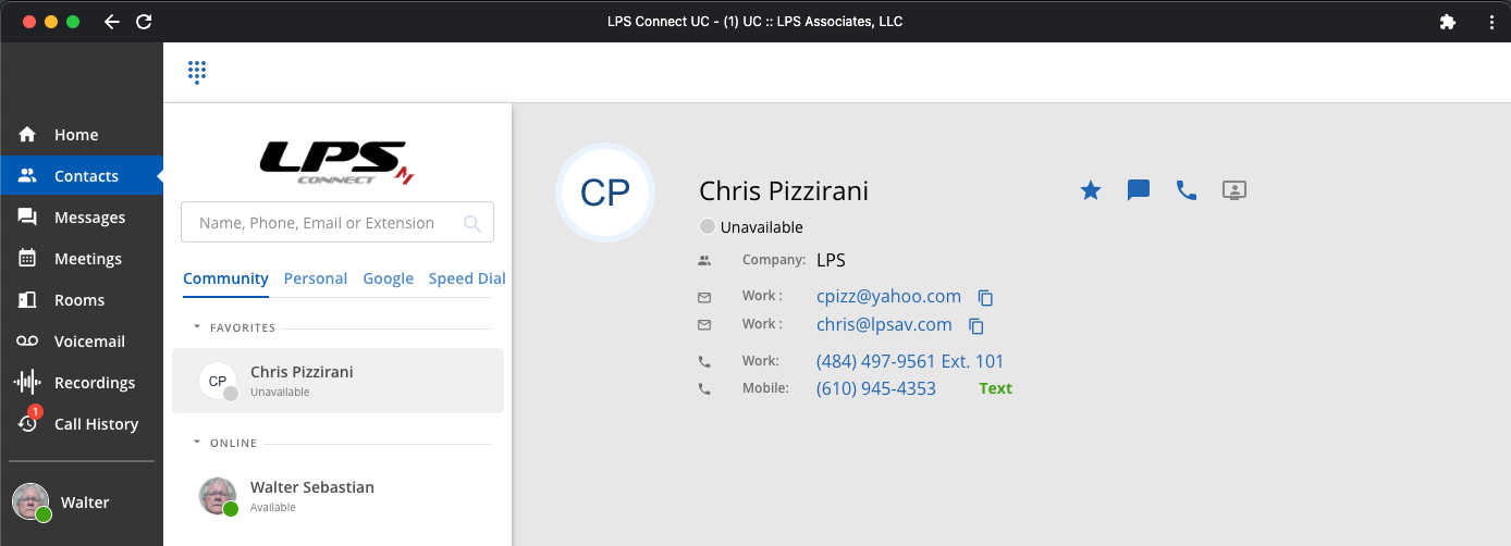 A screenshot of contacts