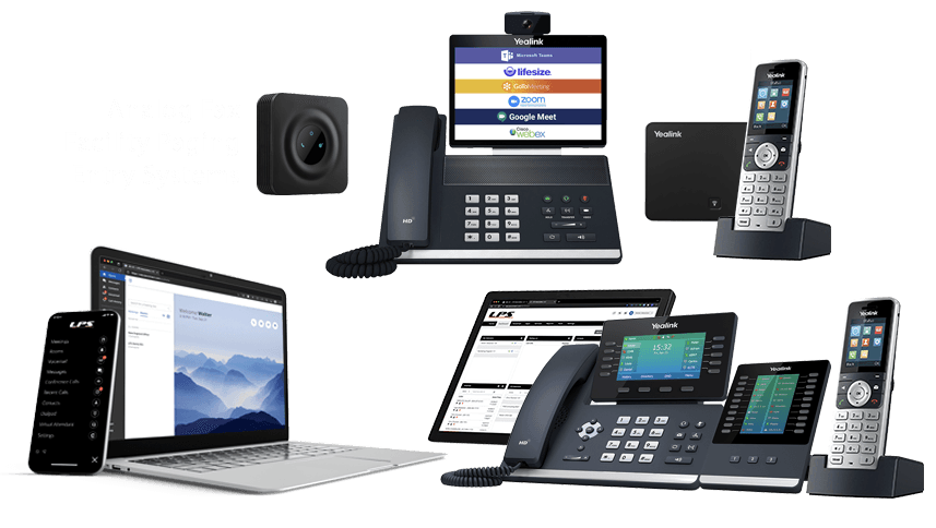 A variety of phones, laptops, and tablets are displayed on a white background
