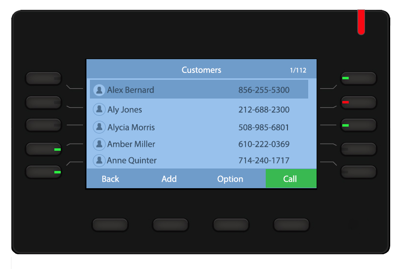 A phone with a screen that shows a list of customers