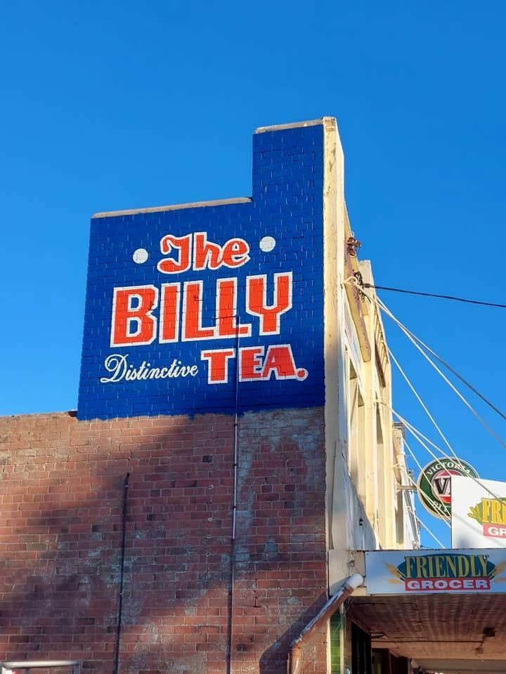 A blue and red sign for the billy tea — Mountain City Signs In West Tamworth, NSW
