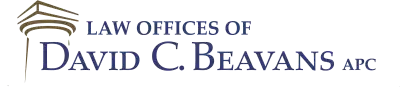Logo for Law Offices of David C. Bevans APC with stylized scales icon in blue and gold