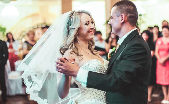 Bride and groom dancing at their reception