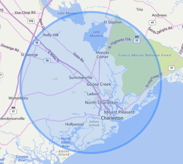 Mobile auto glass repair service areas near Charleston, SC Mobile auto glass repair service areas near Charleston, SC