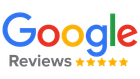 Google Reviews logo with colorful text and five gold stars.