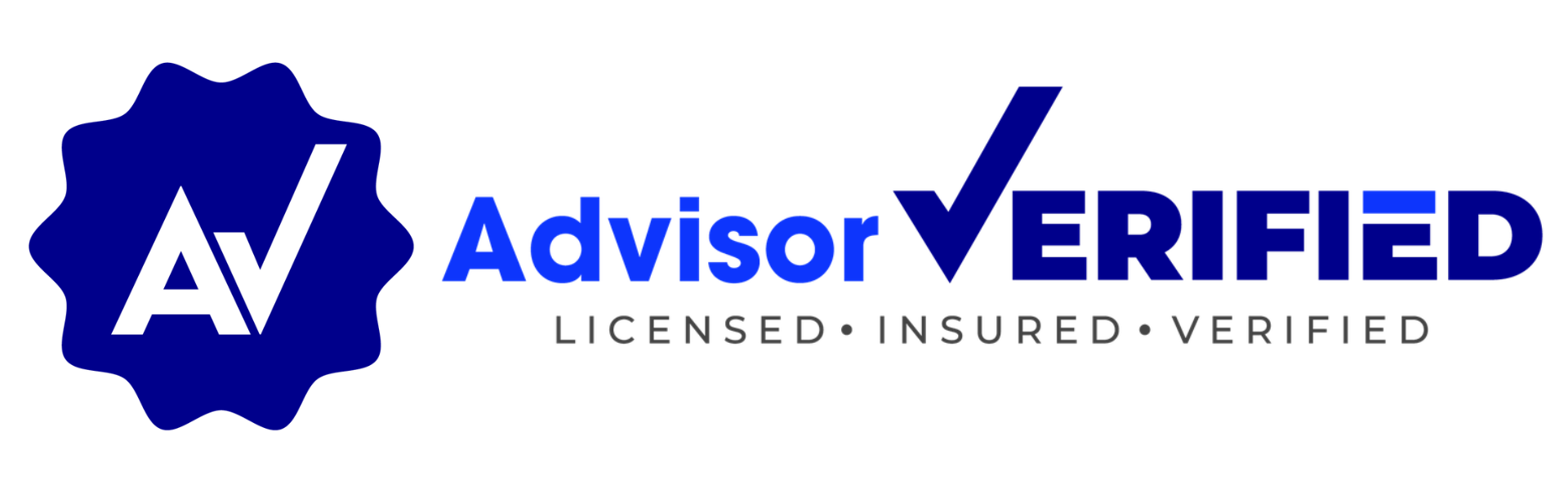 The logo for advisor verified is blue and white