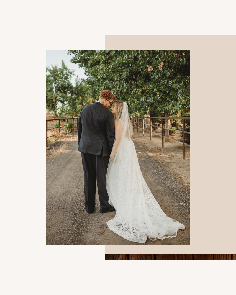 bride and groom outside