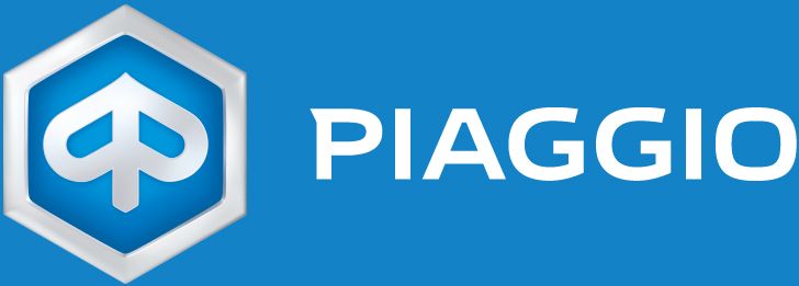 Il logo piaggio è su sfondo blu.