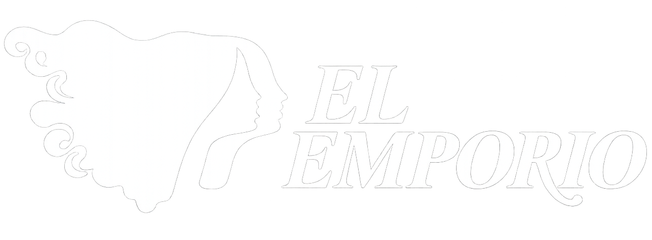 Logotipo blanco con un mapa esquemático y el texto “EL EMPORIO” sobre un fondo claro.