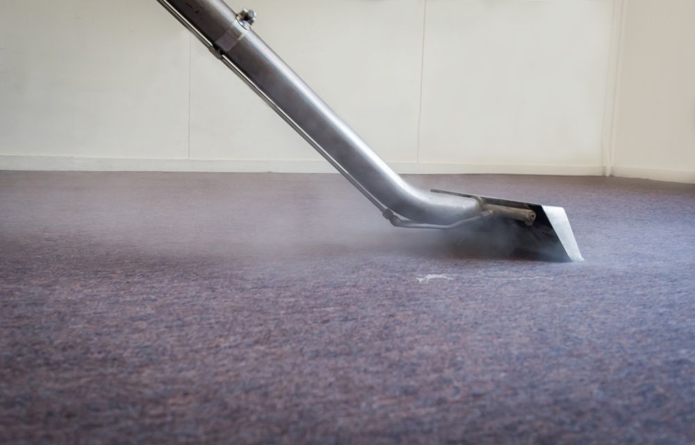 A Vacuum Cleaner Is Cleaning A Purple Carpet In A Room — Big Red Carpet & Property Maintenance In Bowen, QLD