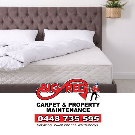 A Person Is Cleaning A Mattress With A Vacuum Cleaner — Big Red Carpet & Property Maintenance In Bowen, QLD A Person Is Cleaning A Mattress With A Vacuum Cleaner — Big Red Carpet & Property Maintenance In Bowen, QLD