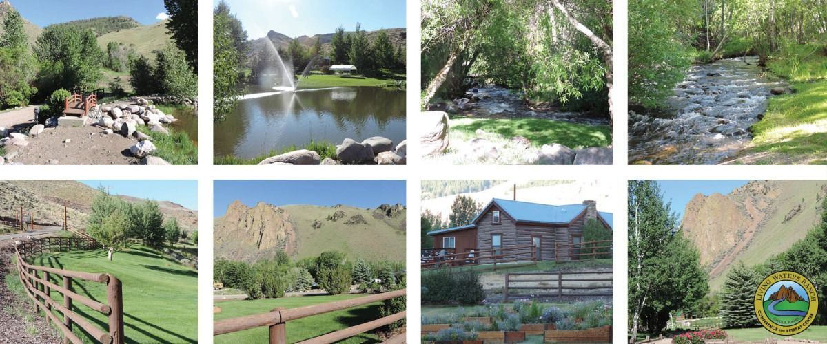 A collage of pictures of a house and a river