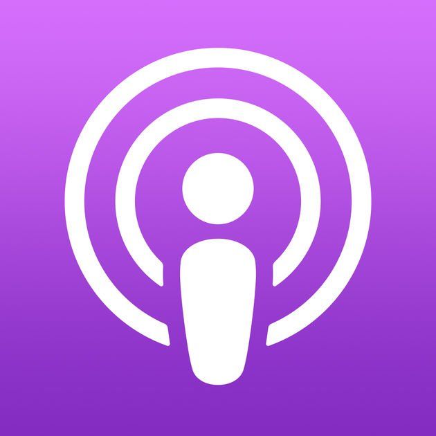 White podcast icon on a purple gradient background