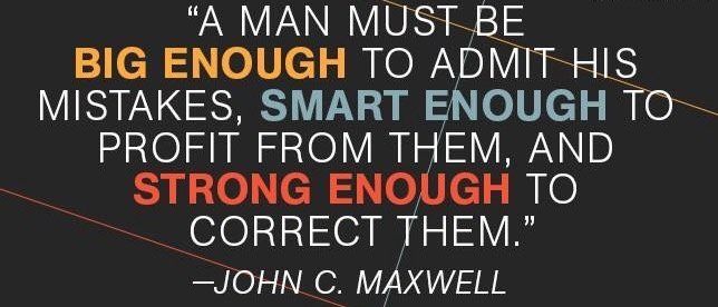 Quote on dark background: “A man must be big enough...” with highlighted words in orange, blue, and red.