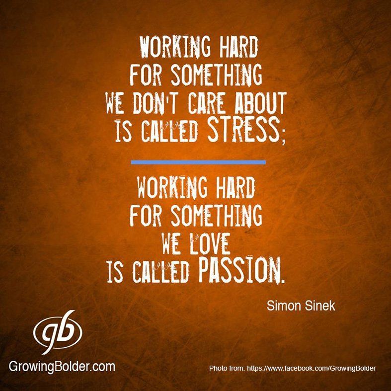 Orange quote graphic: “Working hard for something we don’t care about is stress; for something we love is passion.”