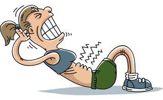 Man grimacing in pain, leaning back with hands behind head, clutching his lower back and legs stretched out.