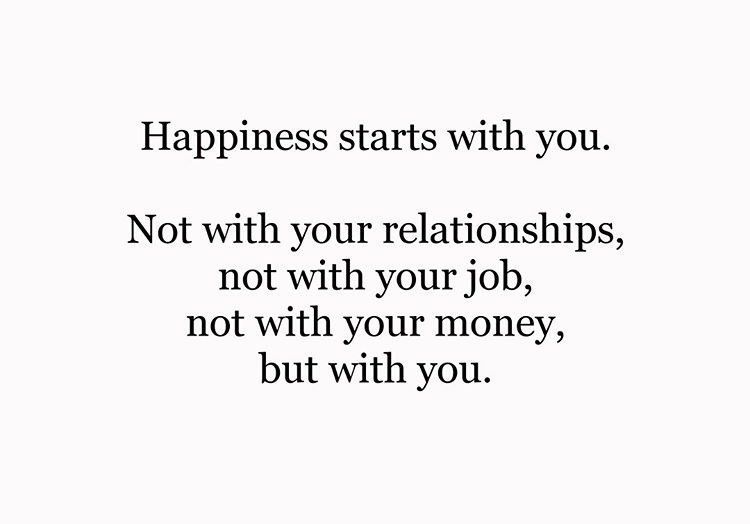 Motivational quote on a white background: “Happiness starts with you.”
