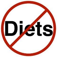Red prohibition symbol over the word “Diets” in black
